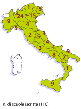 mappa delle regioni dove ci sono scuole che hanno aderito al concorso